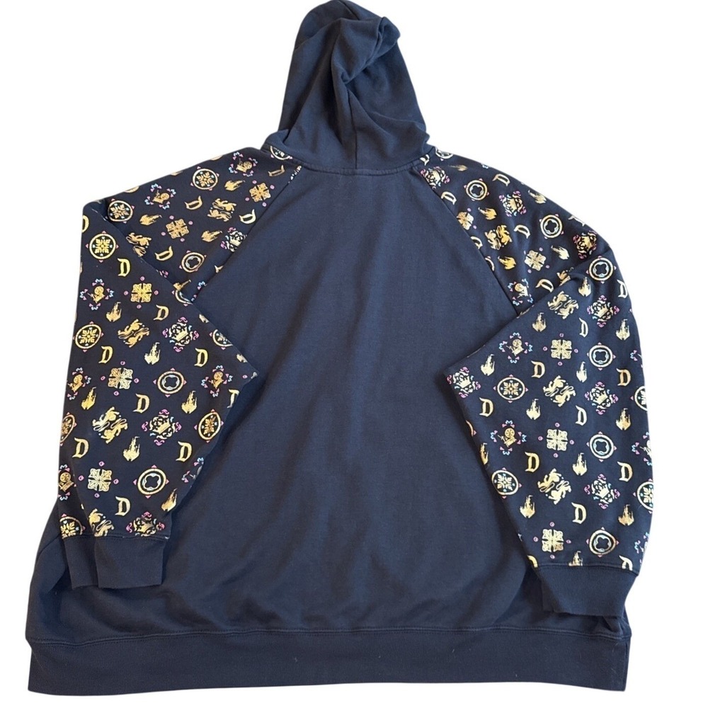 Disney Parks Disneyland Zip Hoodie 2XL Black Gold Foil Castle Vacation Cozy - Picture 15 of 16
